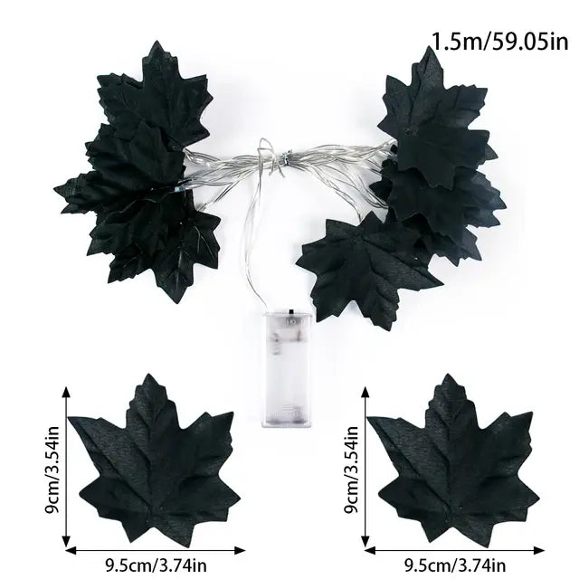LED Artificial Fall Maple Leaves Pumpkin Garland: Autumn Decorations Fairy Lights for Halloween, Thanksgiving Party DIY Supplies and Props
