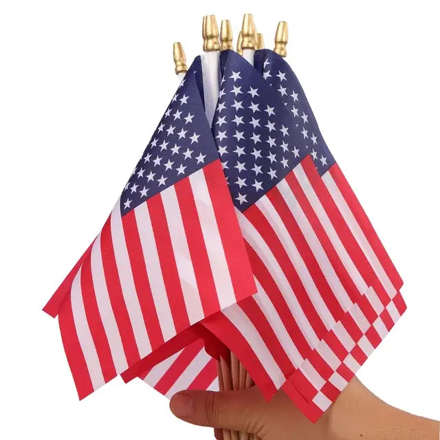 Set of 12 Small American Flags on Sticks - Mini US Flags for Outdoor Patriotic Holiday Decor, Yard, Patio
