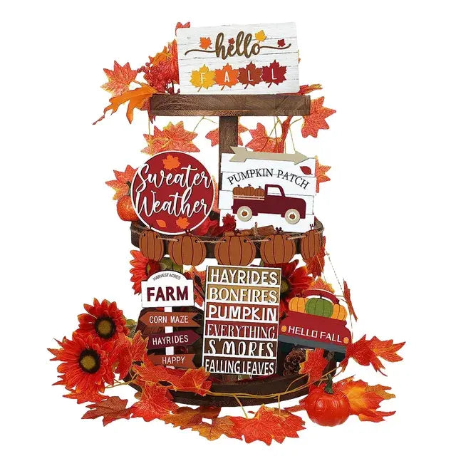 Fall Tiered Tray Decor Set: Thanksgiving and Fall Home Decor with Coffee Station Decorations Sign