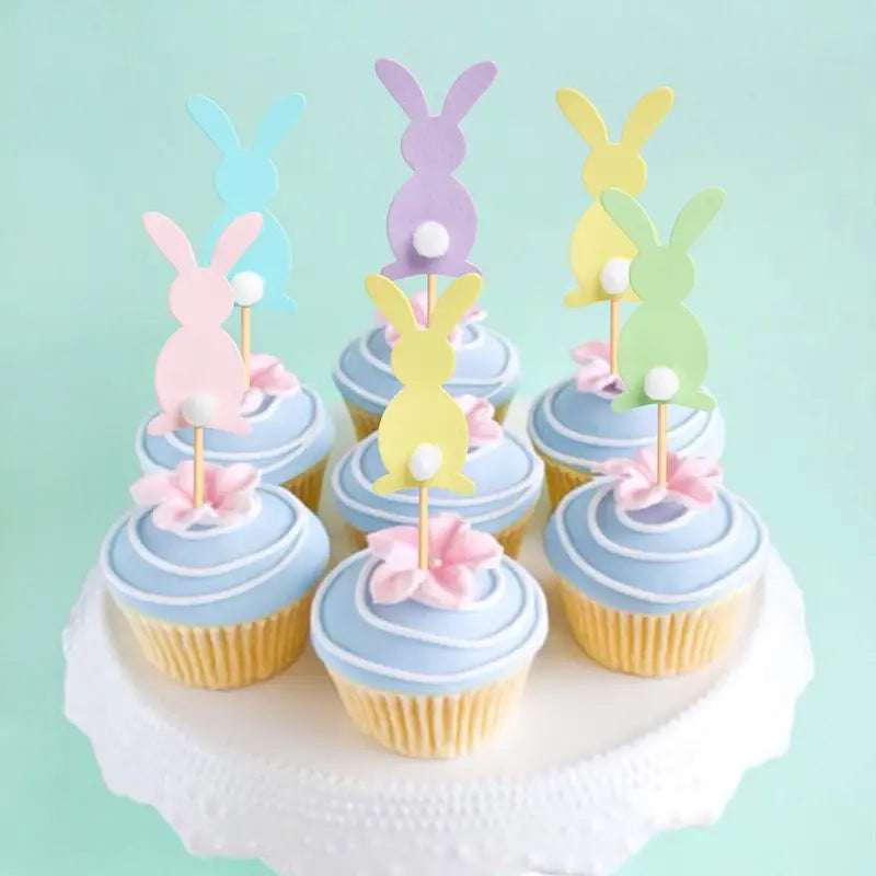 Easter Bunny Ears Cupcake Toppers - Adorable Rabbit Cake Toppers for Kids' Birthday and Easter Party Decorations