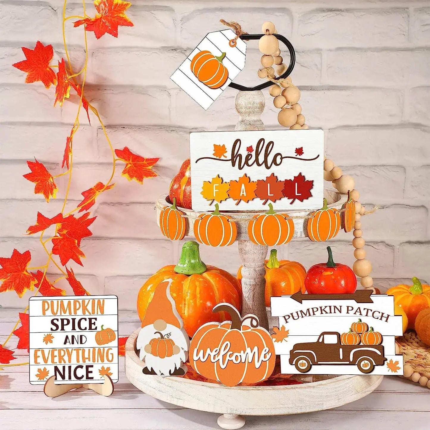Fall Tiered Tray Decor Set: Thanksgiving and Fall Home Decor with Coffee Station Decorations Sign