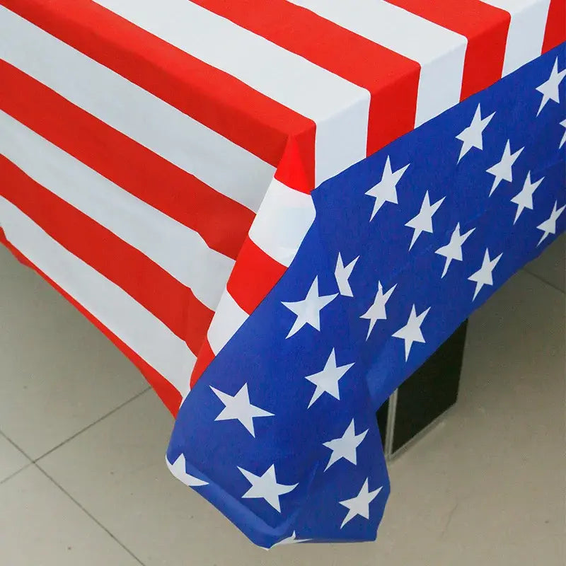 USA Flag Disposable Tablecloth - Patriotic Stars and Plaid Design, Waterproof Fabric Protector for Independence Day Celebration