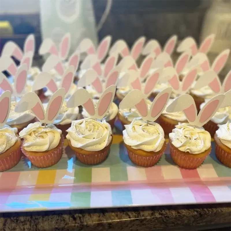 Easter Bunny Ears Cupcake Toppers - Adorable Rabbit Cake Toppers for Kids' Birthday and Easter Party Decorations
