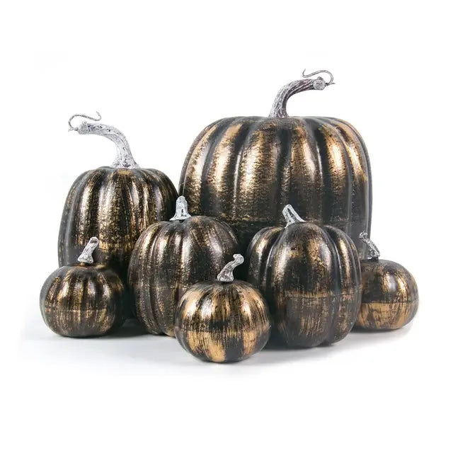 7-Piece Assorted Sizes Artificial Pumpkins Set: Halloween, Thanksgiving, Fall Harvest Home Decoration