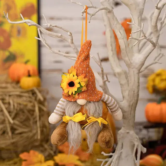 Harvest Season Maple Leaf Straw Hat Rudolf Short Legs Doll Goblin Dwarf Doll Pendant: Thanksgiving Decoration and Children's Gift