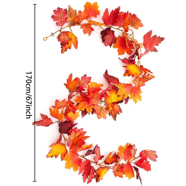 Artificial Autumn Maple Leaves Vine Garland: Set of 2 for Christmas, Halloween, and Thanksgiving Party Fireplace Fall Decor