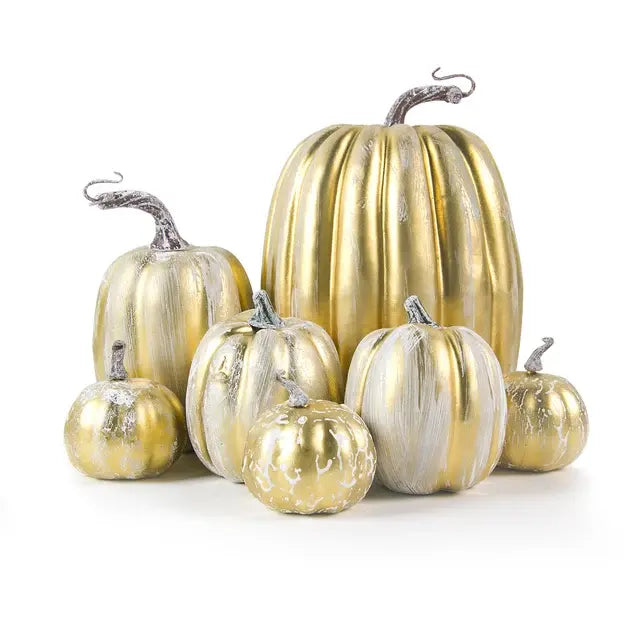 7-Piece Assorted Sizes Artificial Pumpkins Set: Halloween, Thanksgiving, Fall Harvest Home Decoration