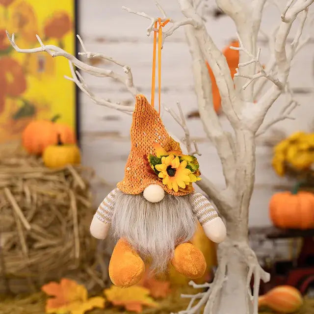 Harvest Season Maple Leaf Straw Hat Rudolf Short Legs Doll Goblin Dwarf Doll Pendant: Thanksgiving Decoration and Children's Gift