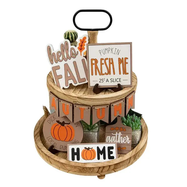 Fall Tiered Tray Decor Set: Thanksgiving and Fall Home Decor with Coffee Station Decorations Sign