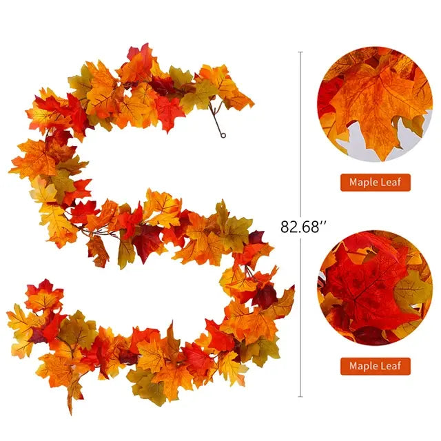 Artificial Autumn Maple Leaves Vine Garland: Set of 2 for Christmas, Halloween, and Thanksgiving Party Fireplace Fall Decor