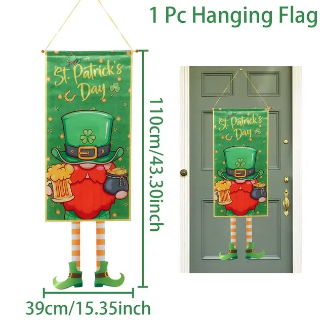 Irish Shamrock Clover Hanging Flag - St. Patrick’s Day Porch Banner for Garden and Door Decoration"