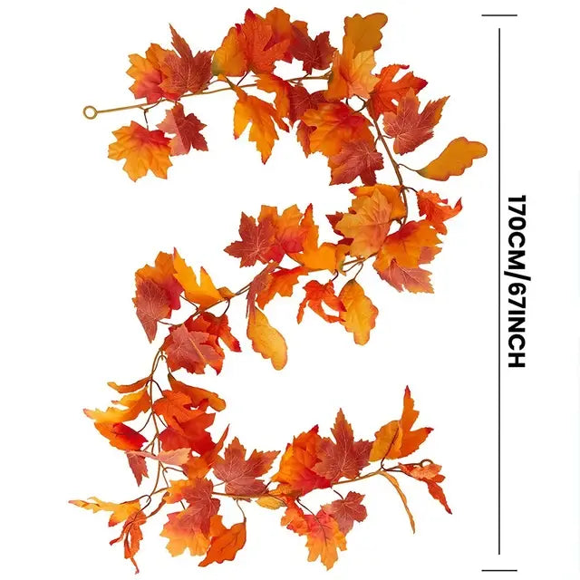 Artificial Autumn Maple Leaves Vine Garland: Set of 2 for Christmas, Halloween, and Thanksgiving Party Fireplace Fall Decor