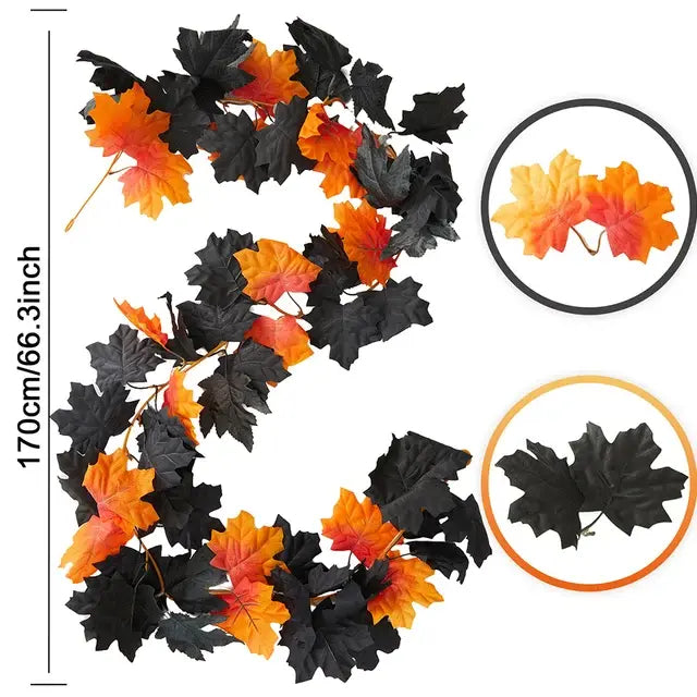 Artificial Autumn Maple Leaves Vine Garland: Set of 2 for Christmas, Halloween, and Thanksgiving Party Fireplace Fall Decor