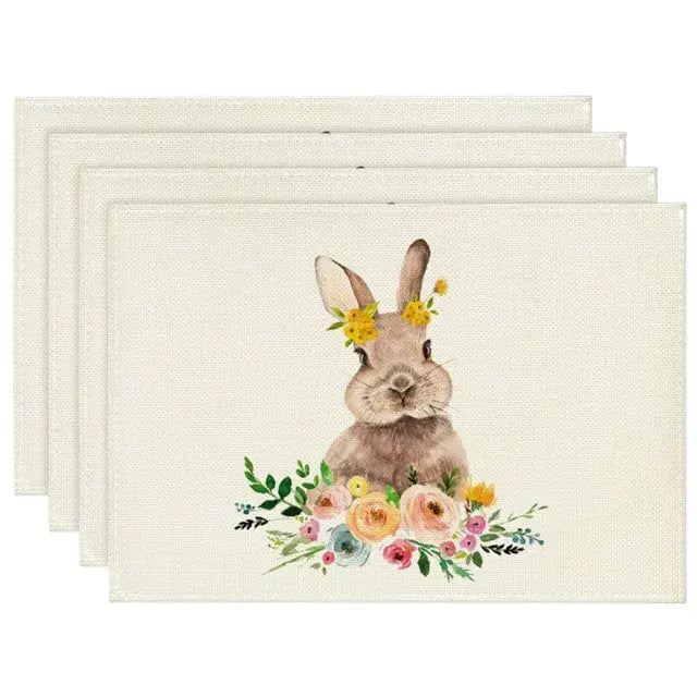 4PCS Linen Cute Bunny Easter Eggs Placemats - 30*45CM"