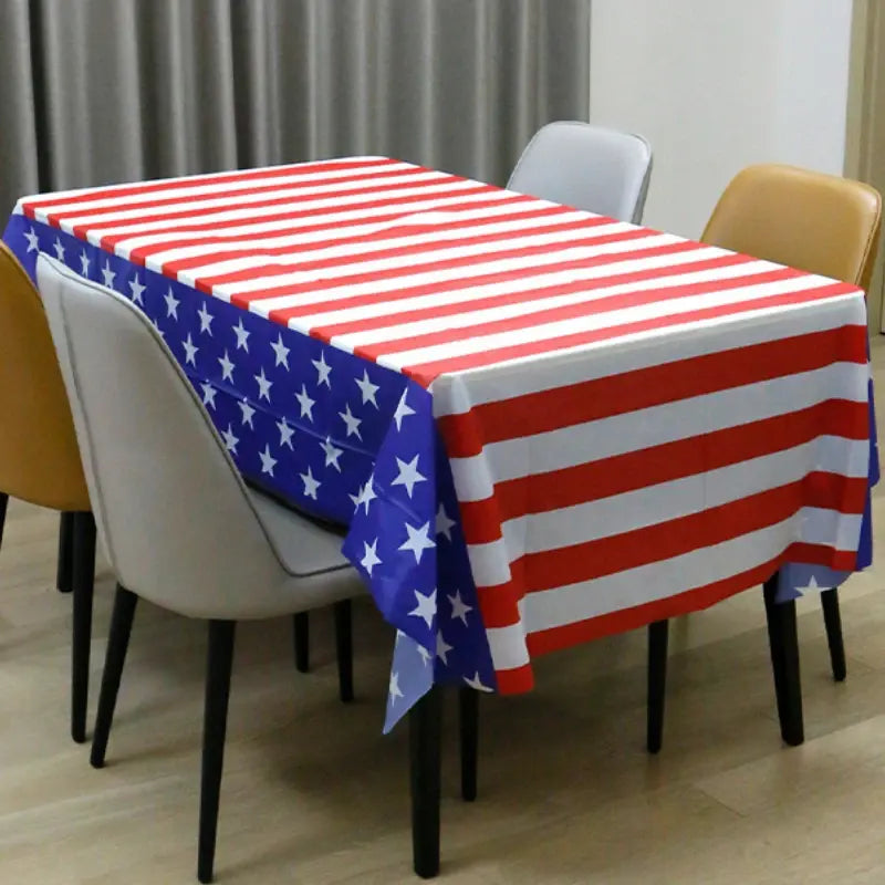 USA Flag Disposable Tablecloth - Patriotic Stars and Plaid Design, Waterproof Fabric Protector for Independence Day Celebration