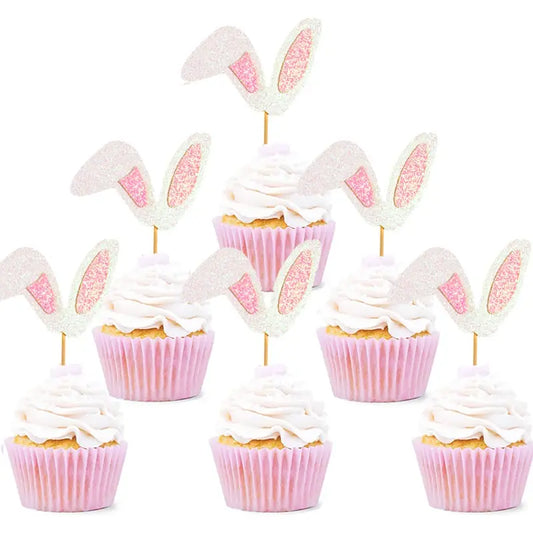 Easter Bunny Ears Cupcake Toppers - Adorable Rabbit Cake Toppers for Kids' Birthday and Easter Party Decorations