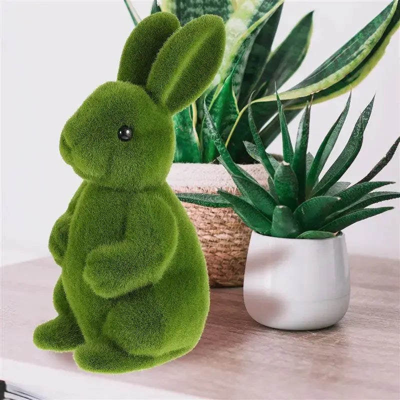 Festival Moss Bunny Figurine: Artificial Green Grass Flocking Rabbit Statue for Easter Outdoor Garden and Yard Decoration