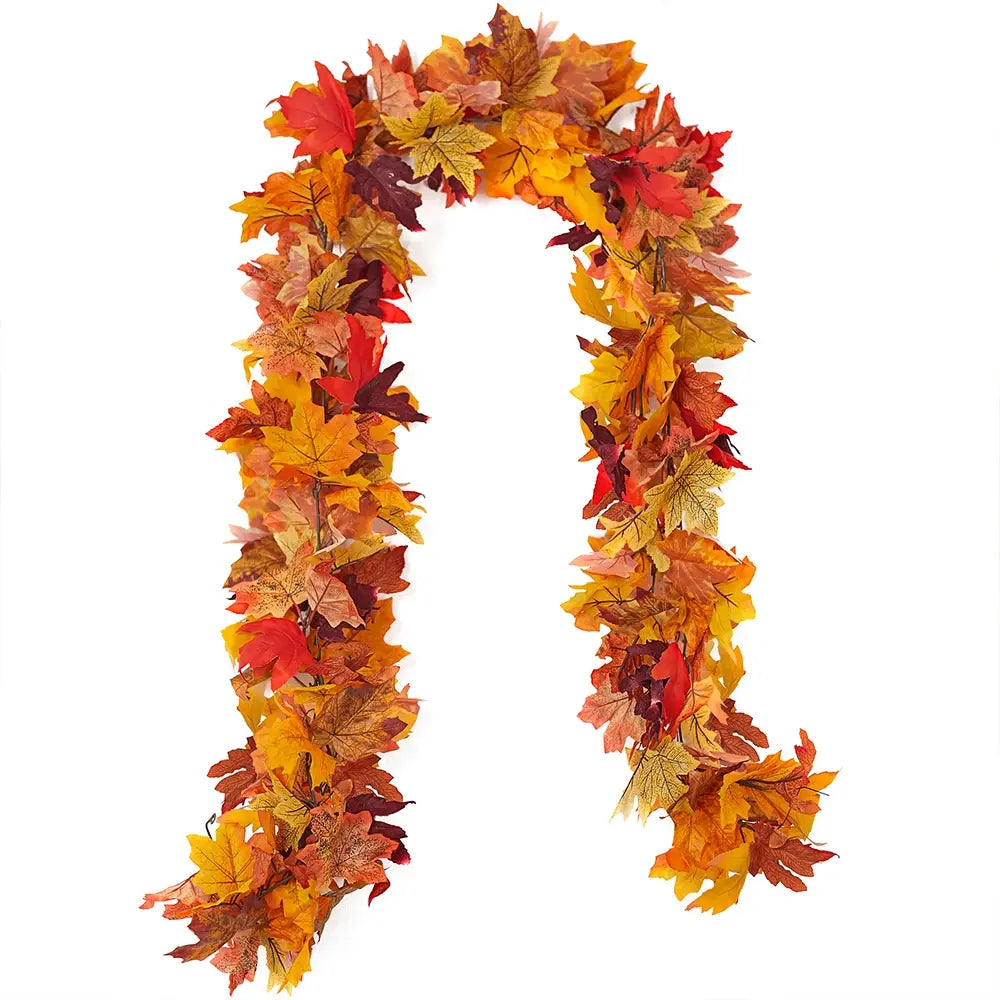 Artificial Autumn Maple Leaves Vine Garland: Set of 2 for Christmas, Halloween, and Thanksgiving Party Fireplace Fall Decor