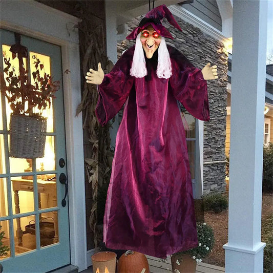 Voice-Activated Halloween Witch Hanging Ghost: Large Luminous Sound-Making Decoration for Spooky Bar, Haunted House, and Horror-themed Parties