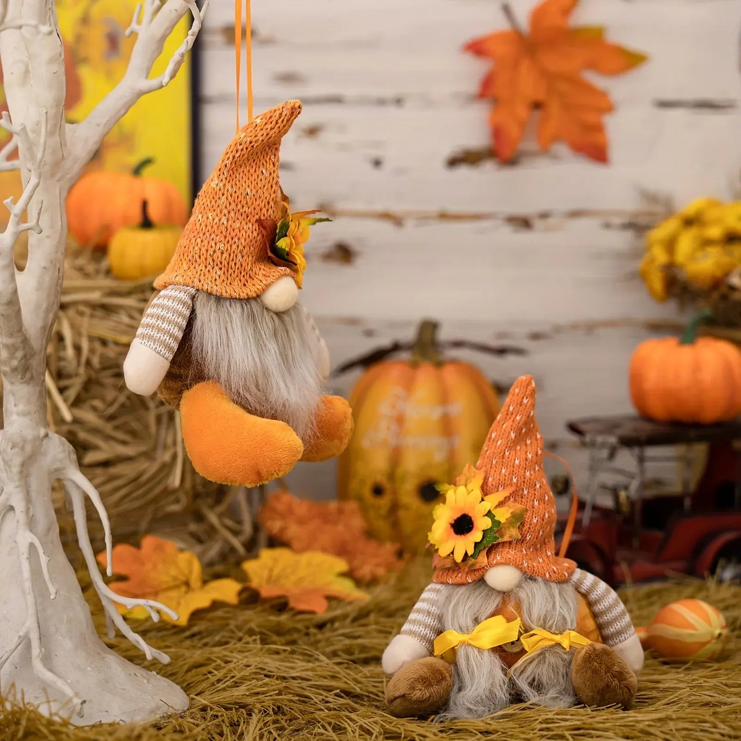 Harvest Season Maple Leaf Straw Hat Rudolf Short Legs Doll Goblin Dwarf Doll Pendant: Thanksgiving Decoration and Children's Gift