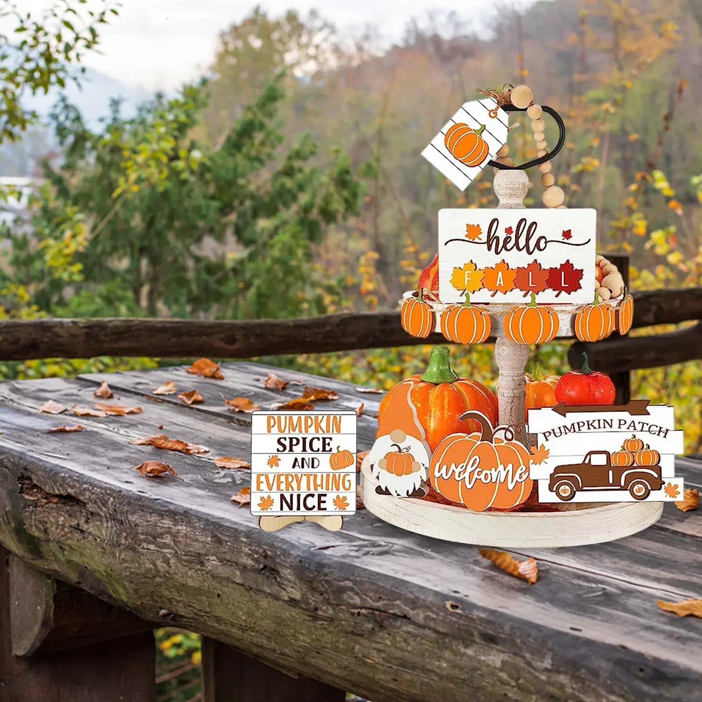 Fall Tiered Tray Decor Set: Thanksgiving and Fall Home Decor with Coffee Station Decorations Sign