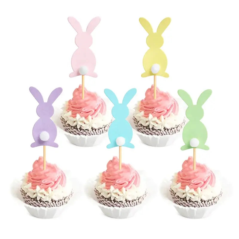 Easter Bunny Ears Cupcake Toppers - Adorable Rabbit Cake Toppers for Kids' Birthday and Easter Party Decorations