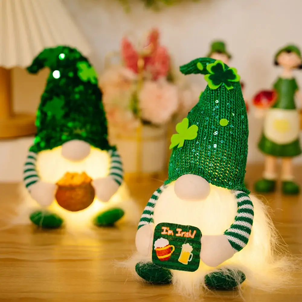 Irish Gnome LED Light-Up Pendant - 29cm Saint Patrick's Day Luminous Clover Decoration