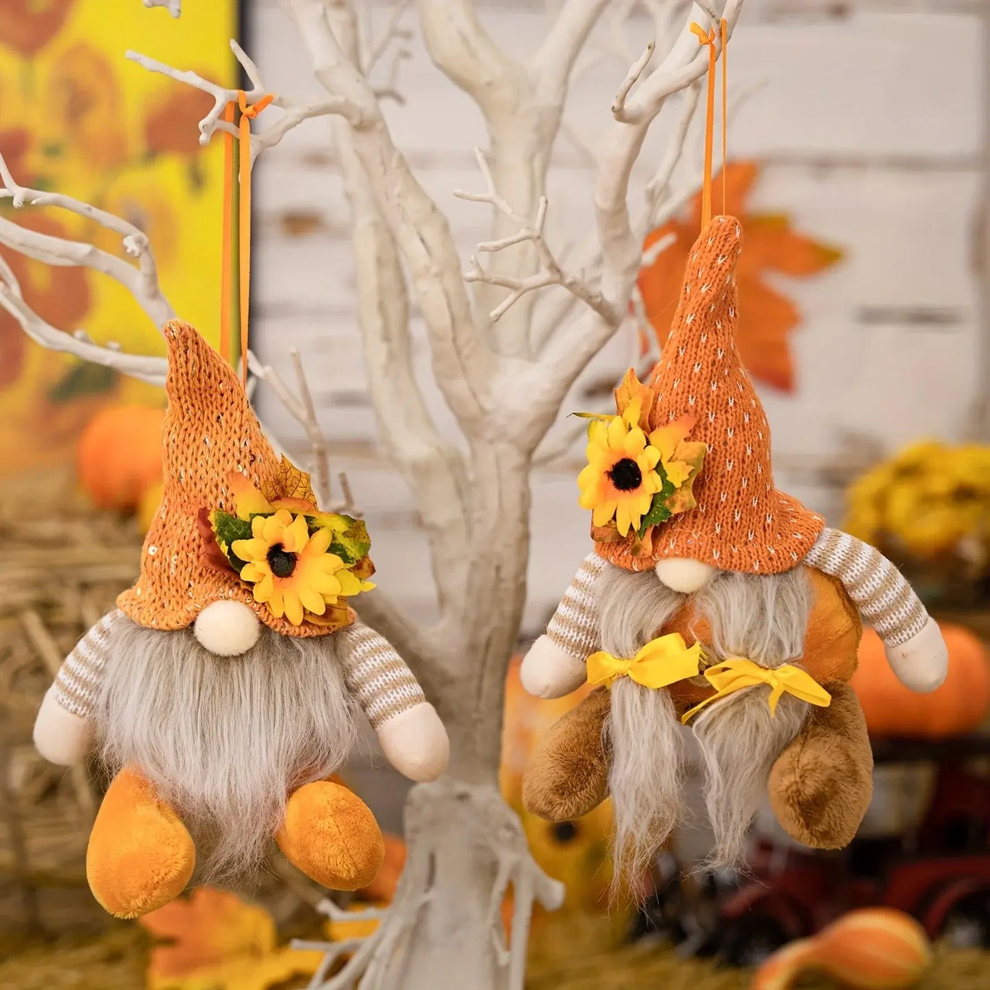 Harvest Season Maple Leaf Straw Hat Rudolf Short Legs Doll Goblin Dwarf Doll Pendant: Thanksgiving Decoration and Children's Gift