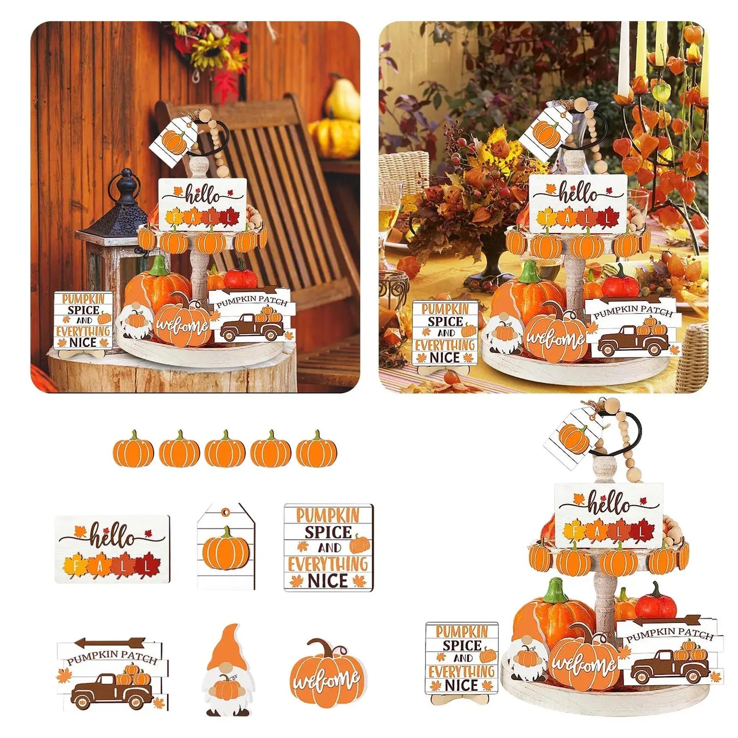 Fall Tiered Tray Decor Set: Thanksgiving and Fall Home Decor with Coffee Station Decorations Sign