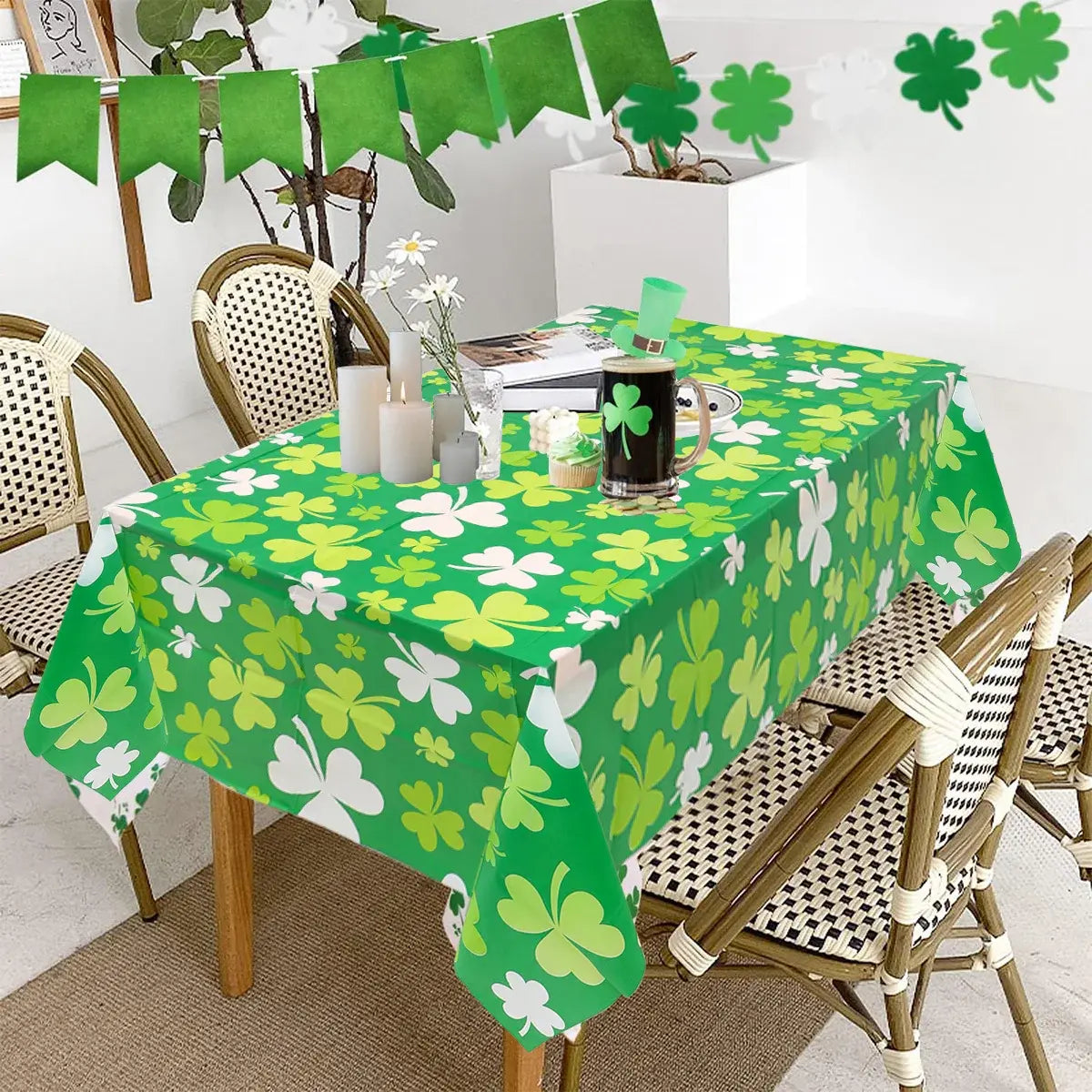 Irish Shamrock Disposable Tablecloth - Perfect for St. Patrick's Day Celebration Decor