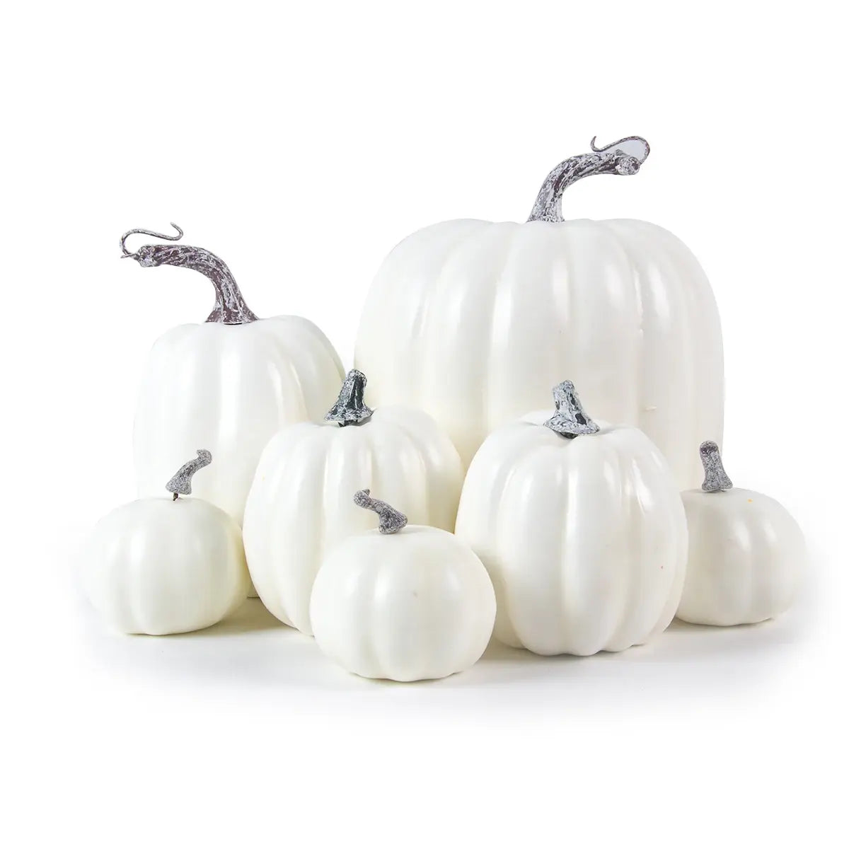 7-Piece Assorted Sizes Artificial Pumpkins Set: Halloween, Thanksgiving, Fall Harvest Home Decoration