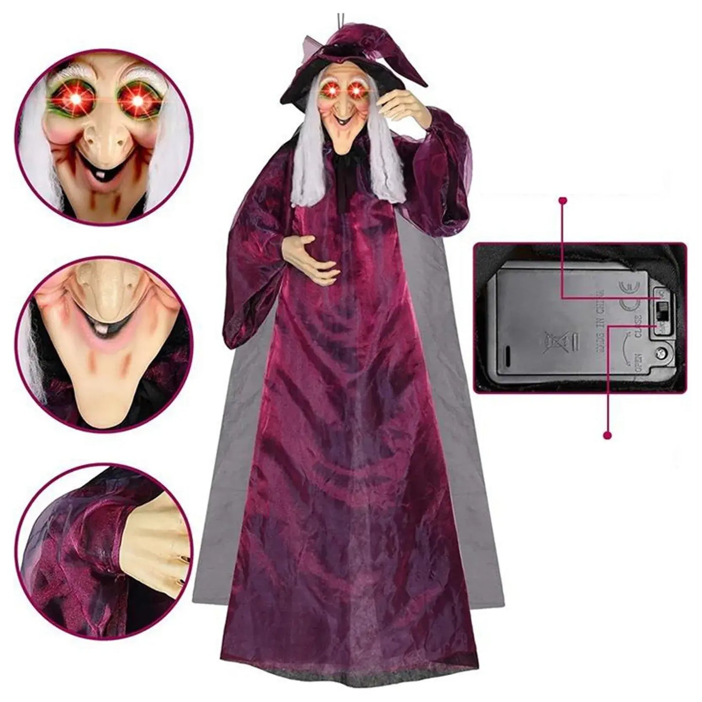 Voice-Activated Halloween Witch Hanging Ghost: Large Luminous Sound-Making Decoration for Spooky Bar, Haunted House, and Horror-themed Parties