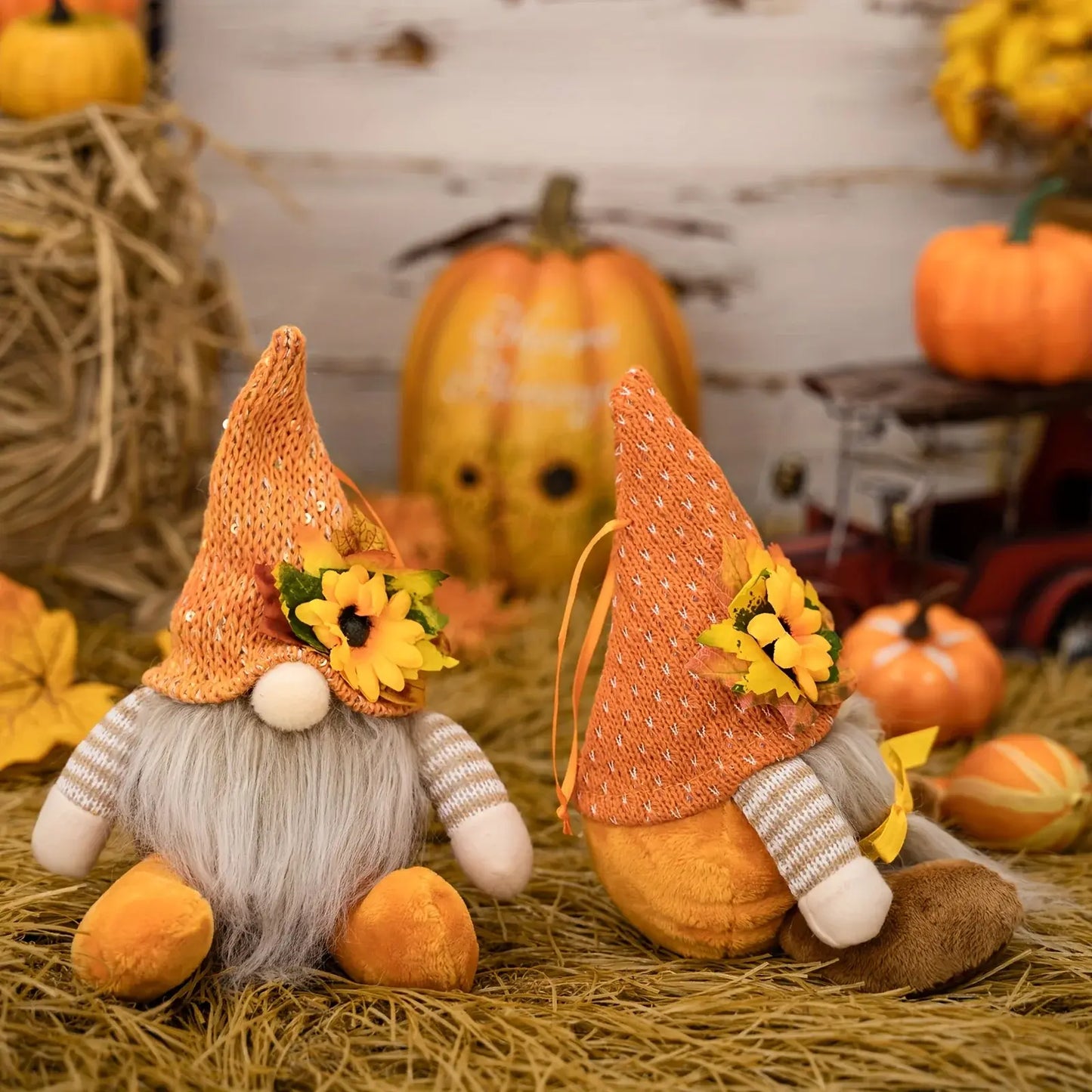 Harvest Season Maple Leaf Straw Hat Rudolf Short Legs Doll Goblin Dwarf Doll Pendant: Thanksgiving Decoration and Children's Gift